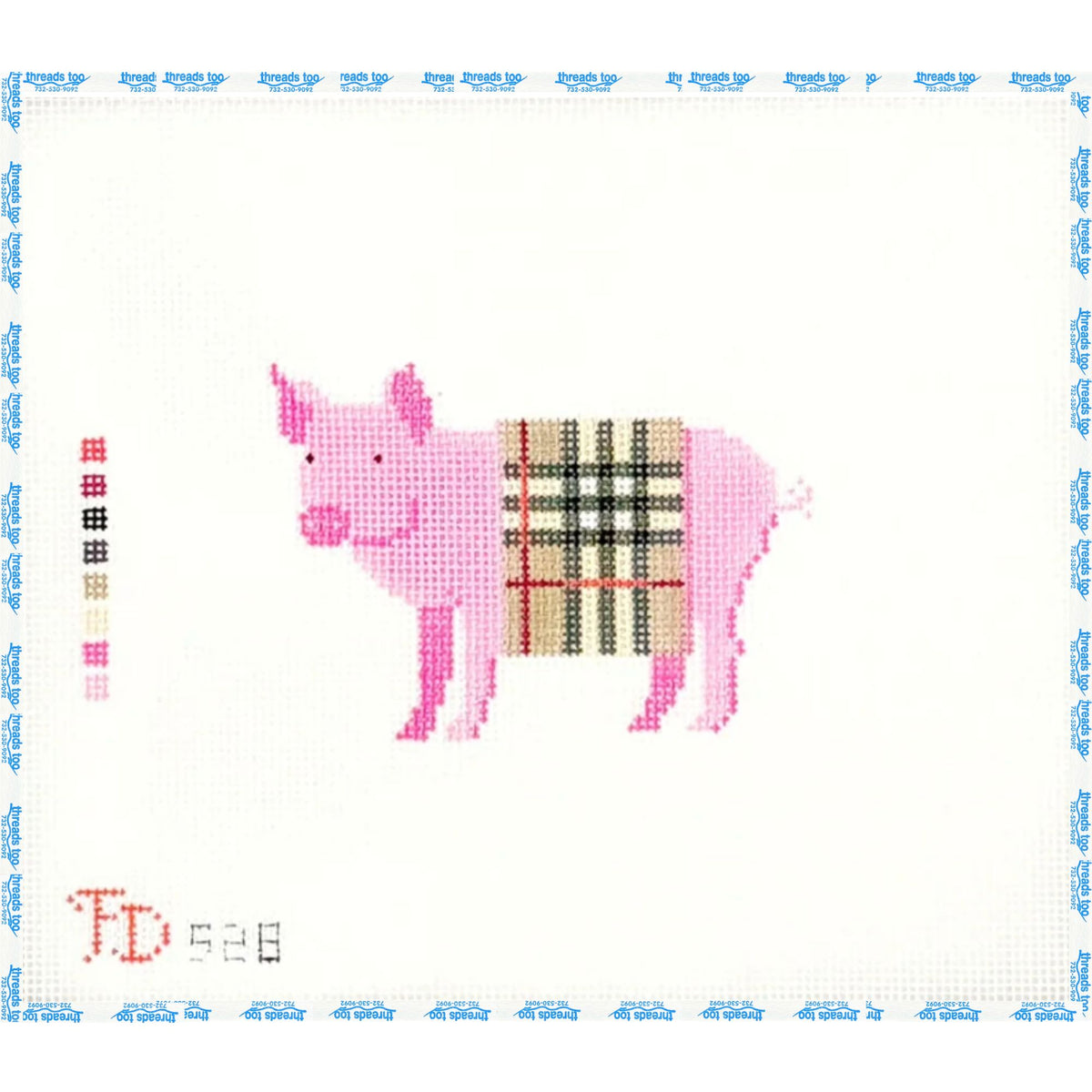 Pig in a Plaid Blanket hand-painted needlepoint canvas by Froopy Designs