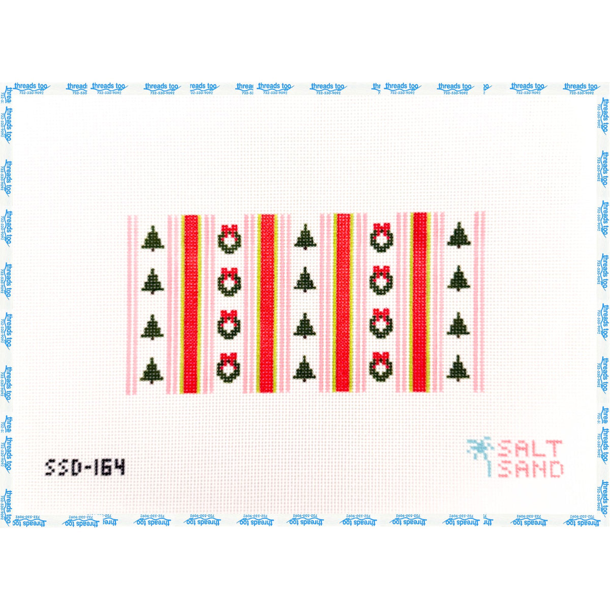 Pink and Green Christmas Stripes hand-painted needlepoint insert canvas by Salt + Sand