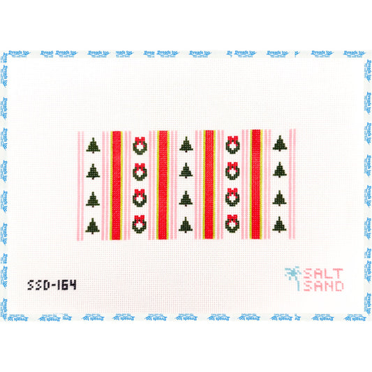 Pink and Green Christmas Stripes hand-painted needlepoint insert canvas by Salt + Sand