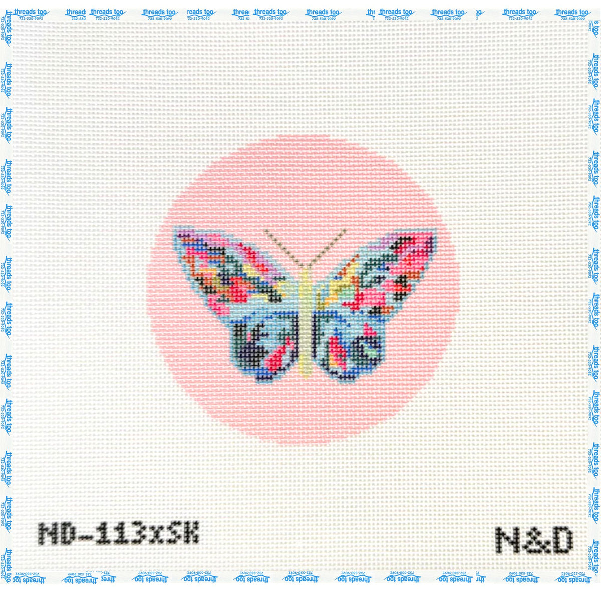 Pink Butterfly by Sara Kay hand-painted needlepoint ornament canvas by Nash & Daughters