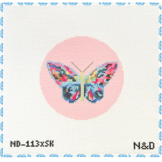 Pink Butterfly by Sara Kay hand-painted needlepoint ornament canvas by Nash & Daughters