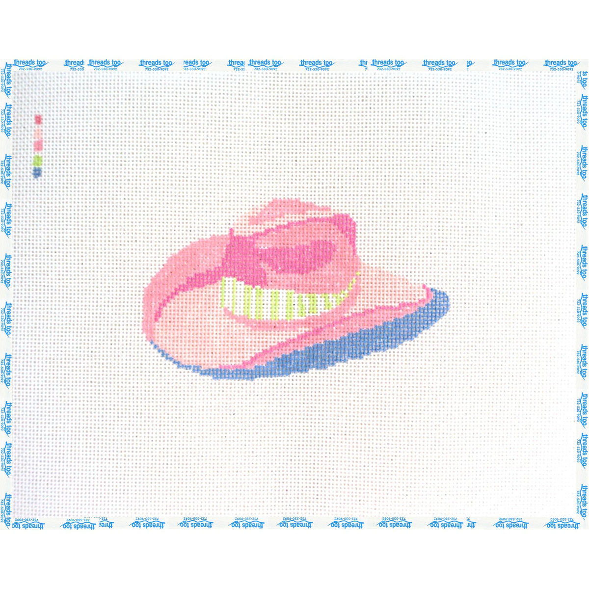 Pink Cowboy Hat hand-painted needlepoint ornament canvas by Petite Palm Stitchery