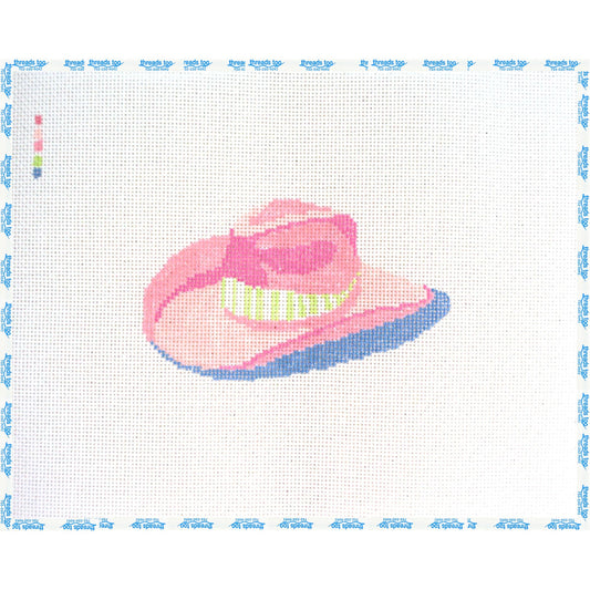 Pink Cowboy Hat hand-painted needlepoint ornament canvas by Petite Palm Stitchery