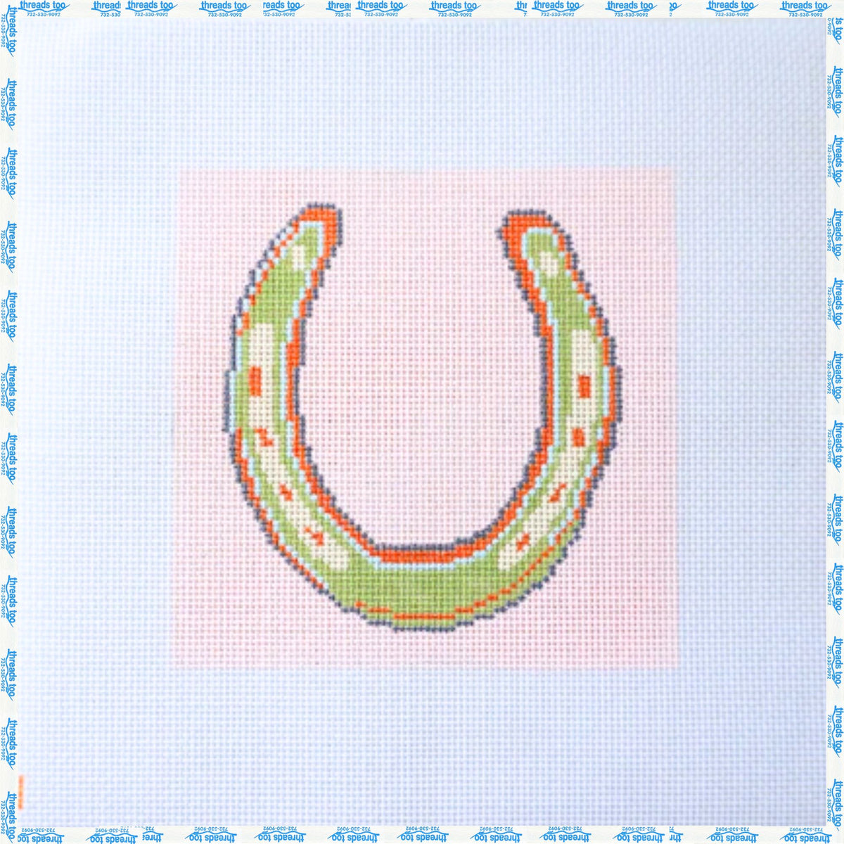 Pink Horse Shoe hand-painted needlepoint coaster canvas by Petite Palm Stitchery