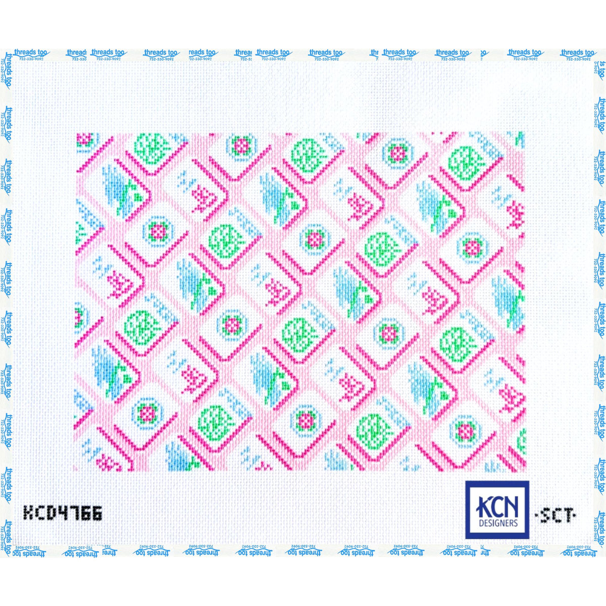 Pink Mahjong Pattern hand-painted needlepoint canvas by KCN