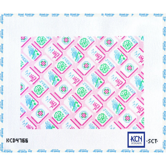 Pink Mahjong Pattern hand-painted needlepoint canvas by KCN