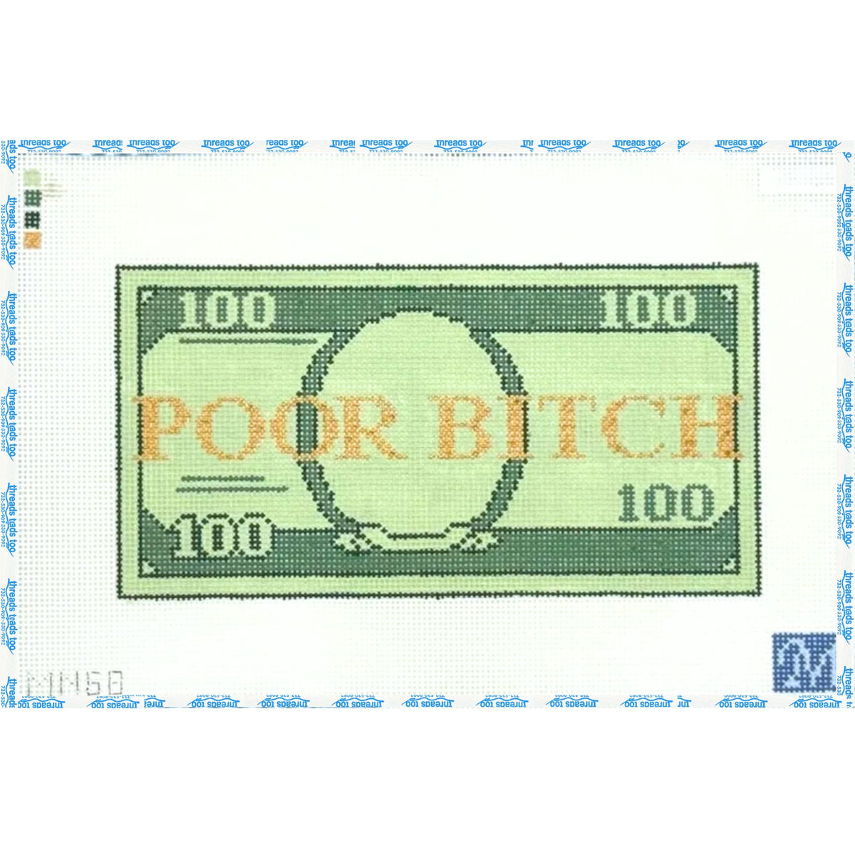 Poor Bitch hand-painted needlepoint canvas by Maura Nolan Designs