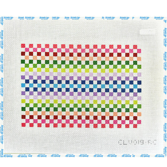 Rainbow Check Clutch hand-painted needlepoint canvas by C'ate La Vie