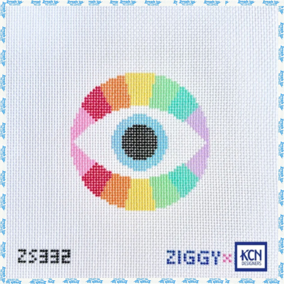 Rainbow Evil Eye hand-painted needlepoint ornament canvas by KCN