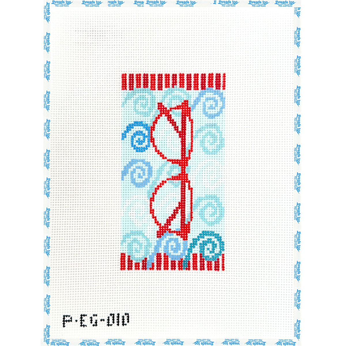 Red Glasses on Swirls hand-painted needlepoint canvas by Pippin
