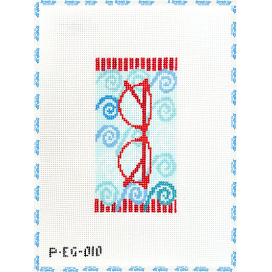 Red Glasses on Swirls hand-painted needlepoint canvas by Pippin