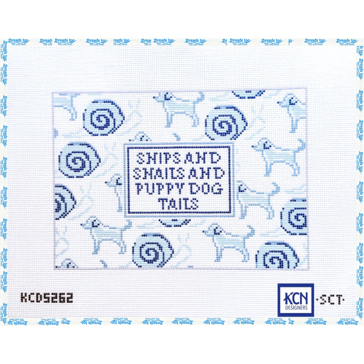 Snips and Snails and Puppy Dog Tails hand-painted needlepoint canvas by KCN
