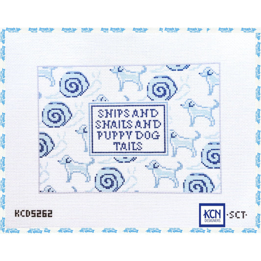 Snips and Snails and Puppy Dog Tails hand-painted needlepoint canvas by KCN
