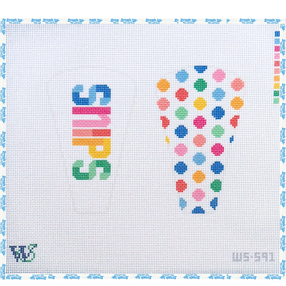 Snips Case- Bright hand-painted needlepoint scissor case canvas by Wipstitch Needleworks