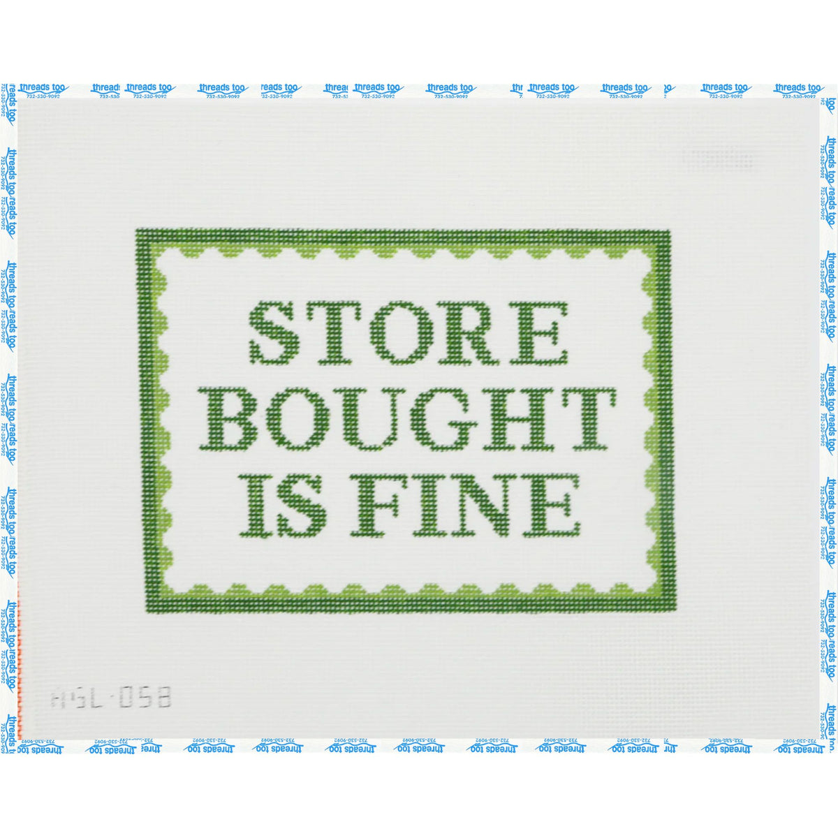 Store Bought Is Fine hand-painted needlepoint canvas by Dogwood Needlepoint
