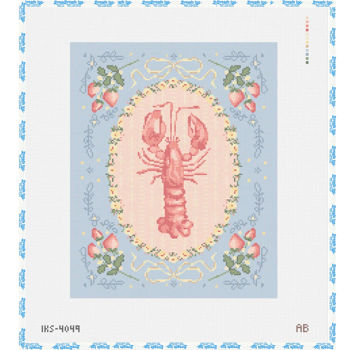 Strawberry Lobster hand-painted needlepoint canvas by Initial K