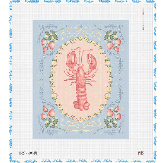 Strawberry Lobster hand-painted needlepoint canvas by Initial K