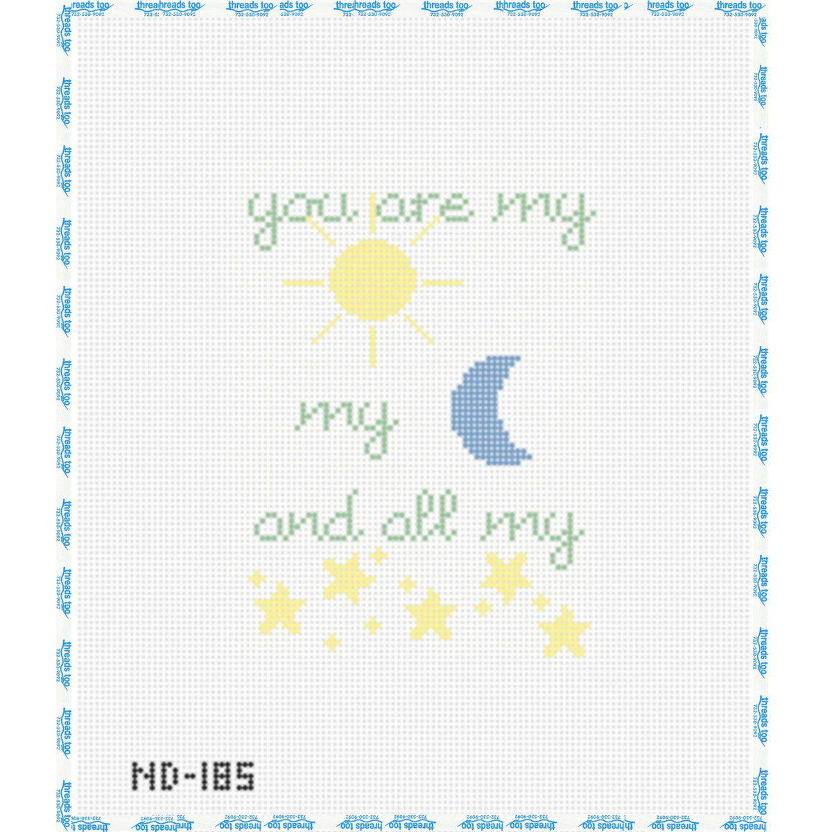 Sun, Moon and all my Stars hand-painted needlepoint canvas by Nash & Daughters