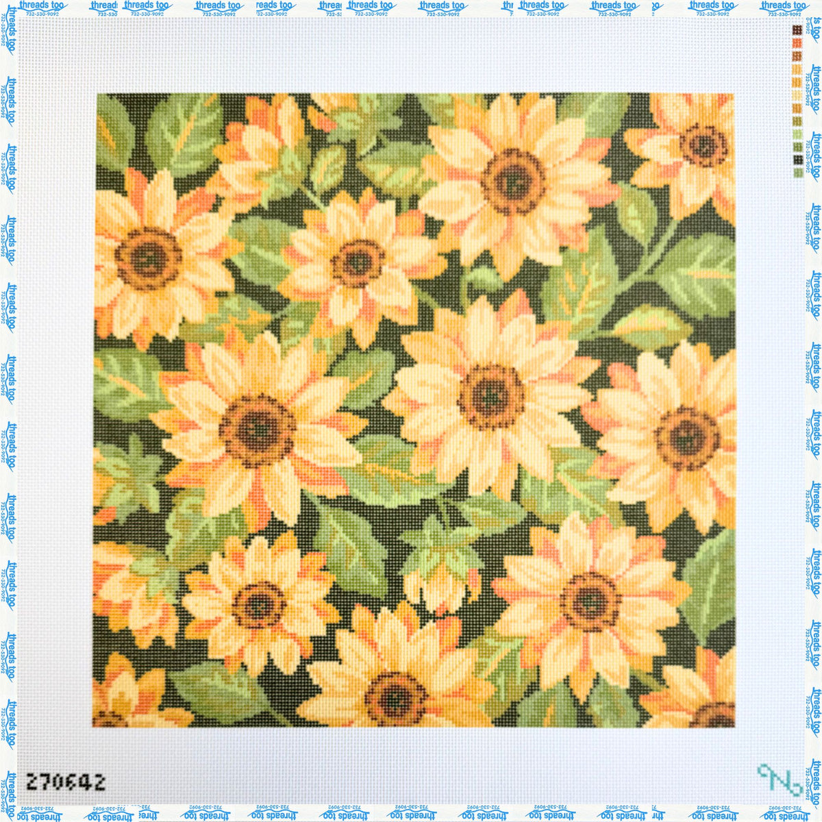 Sunflowers hand-painted needlepoint canvas by NeedlePaint