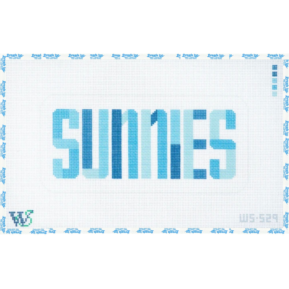 Sunnies Case – Coastal Blues hand-painted needlepoint eyeglass case canvas by Wipstitch Needleworks