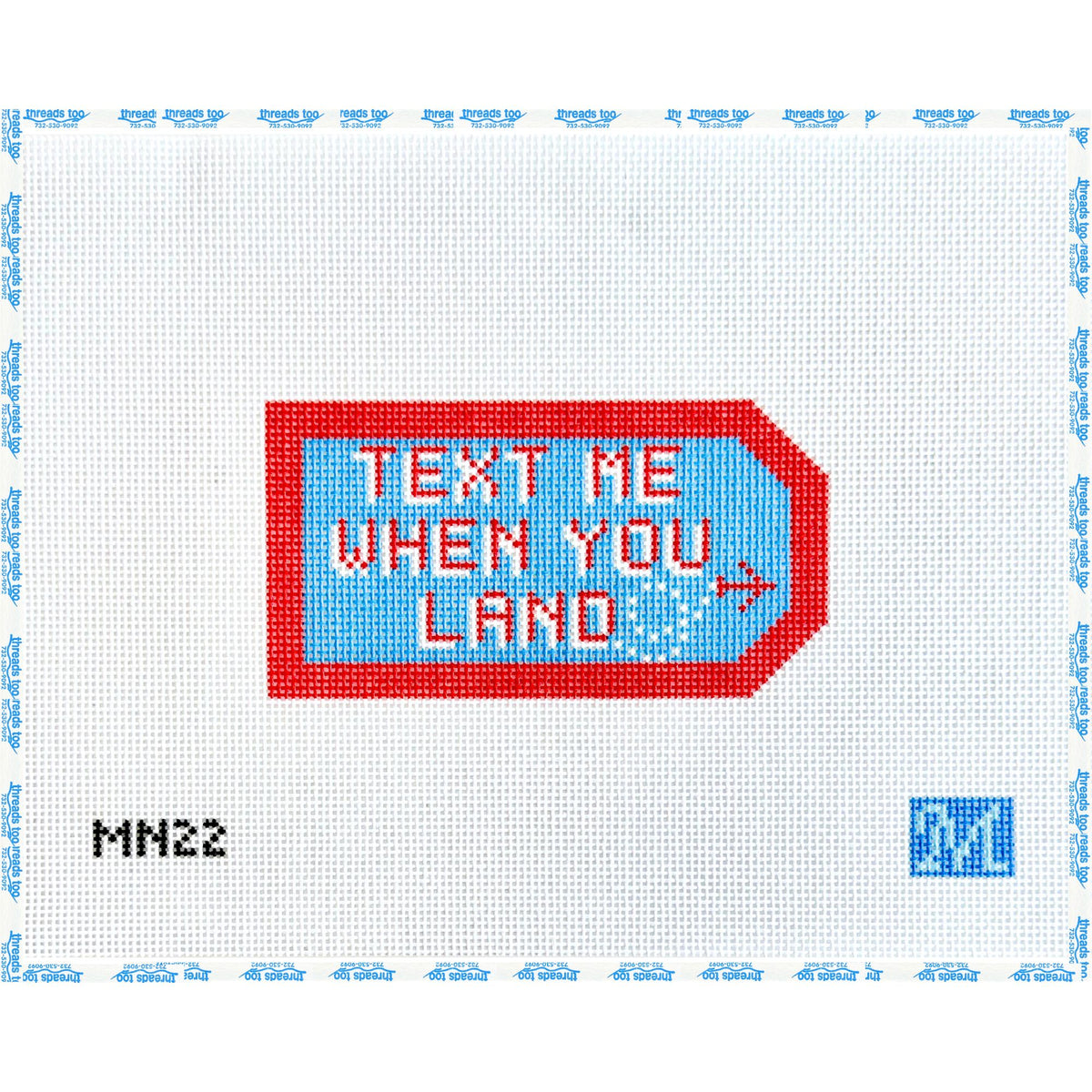 Text Me Tag hand-painted needlepoint canvas by Maura Nolan Designs