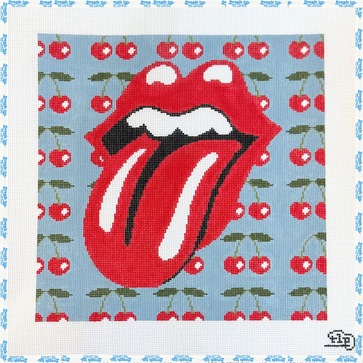 The RS Lips hand-painted needlepoint canvas by The Little Prick