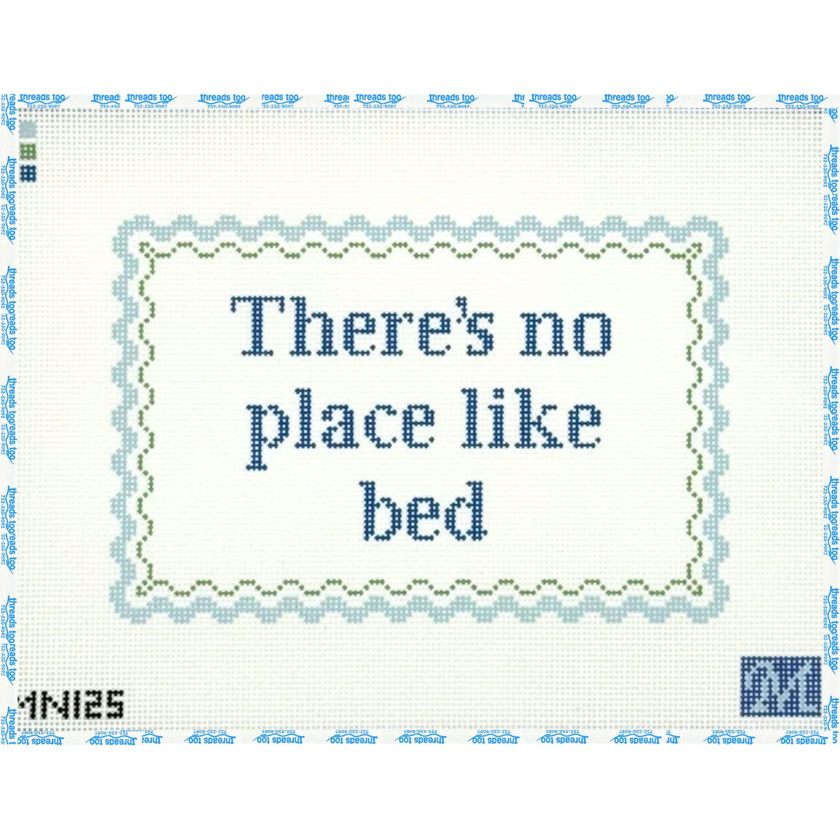 There's No Place Like Bed hand-painted needlepoint canvas by Maura Nolan Designs