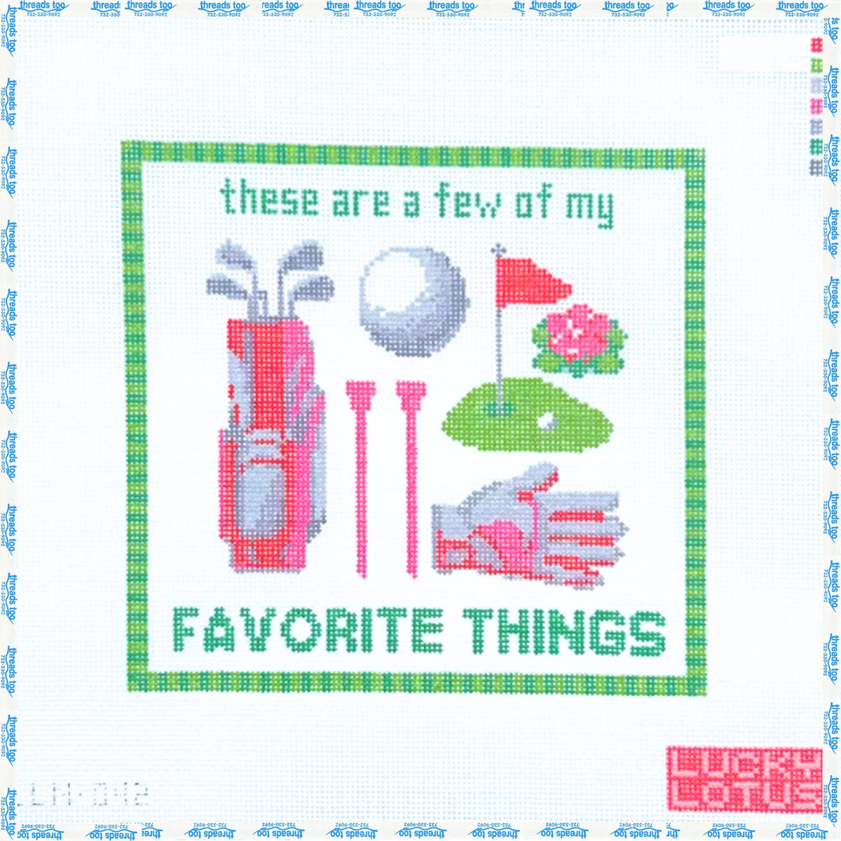 These Are a Few of My Favorite Things- Golf hand-painted needlepoint canvas by Lucky Lotus