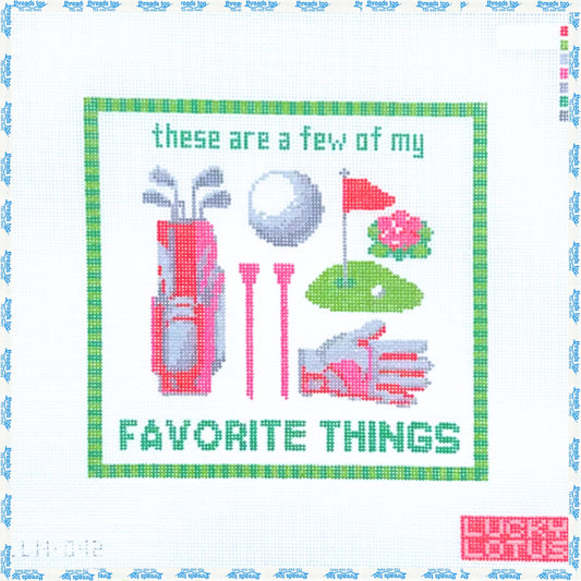 These Are a Few of My Favorite Things- Golf hand-painted needlepoint canvas by Lucky Lotus