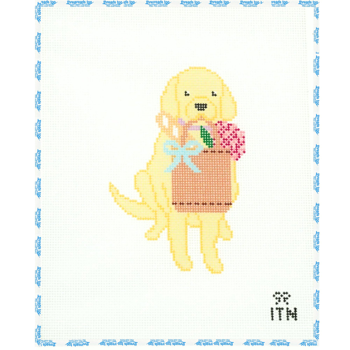 This Little Puppy Went to Market hand-painted needlepoint canvas by Ivy Thread Needlepoint