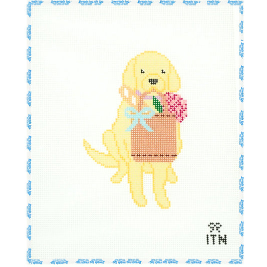 This Little Puppy Went to Market hand-painted needlepoint canvas by Ivy Thread Needlepoint