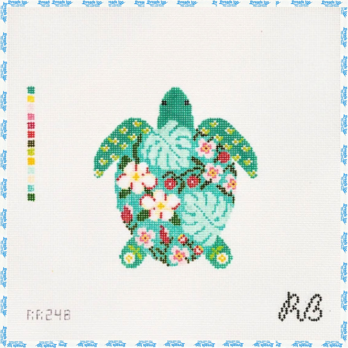 Tilly the Turtle hand-painted needlepoint canvas by Rachel Barri Designs