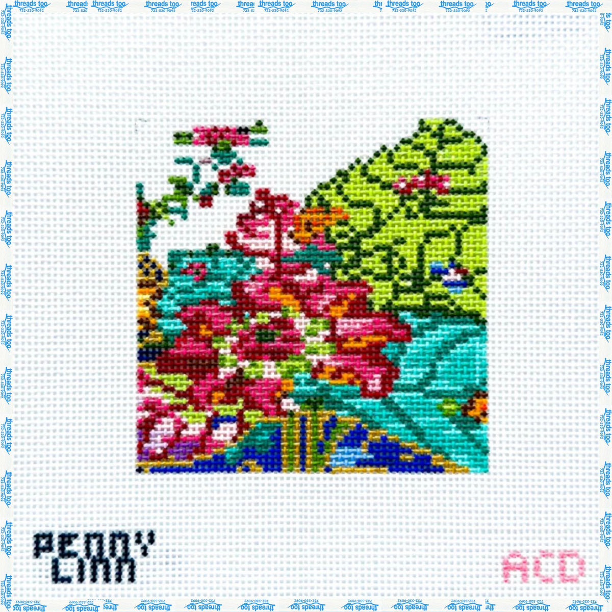 Tobacco Leaf Square hand-painted needlepoint canvas by Penny Linn