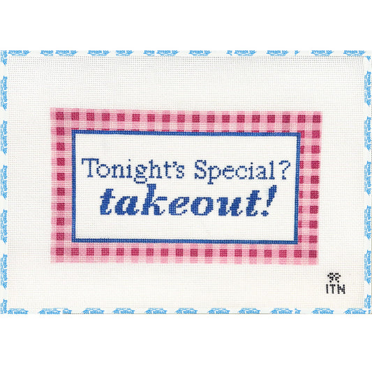 Tonight's Special? Take Out! hand-painted needlepoint canvas by Ivy Thread Needlepoint