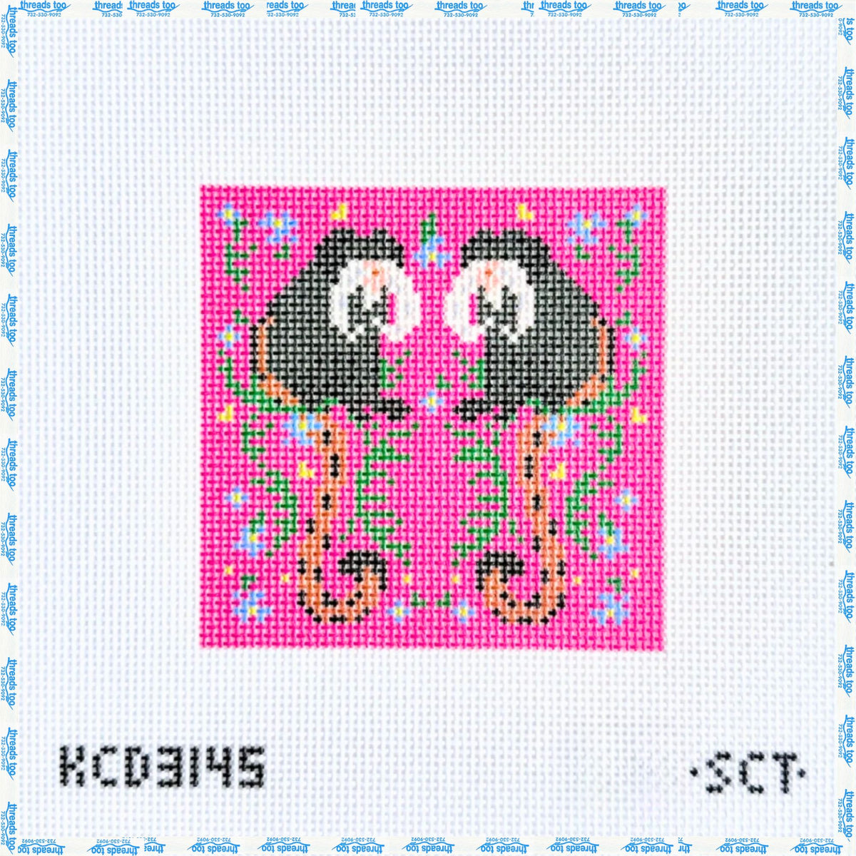 Tropical Emporer Tamarin hand-painted needlepoint coaster canvas by KCN Designers