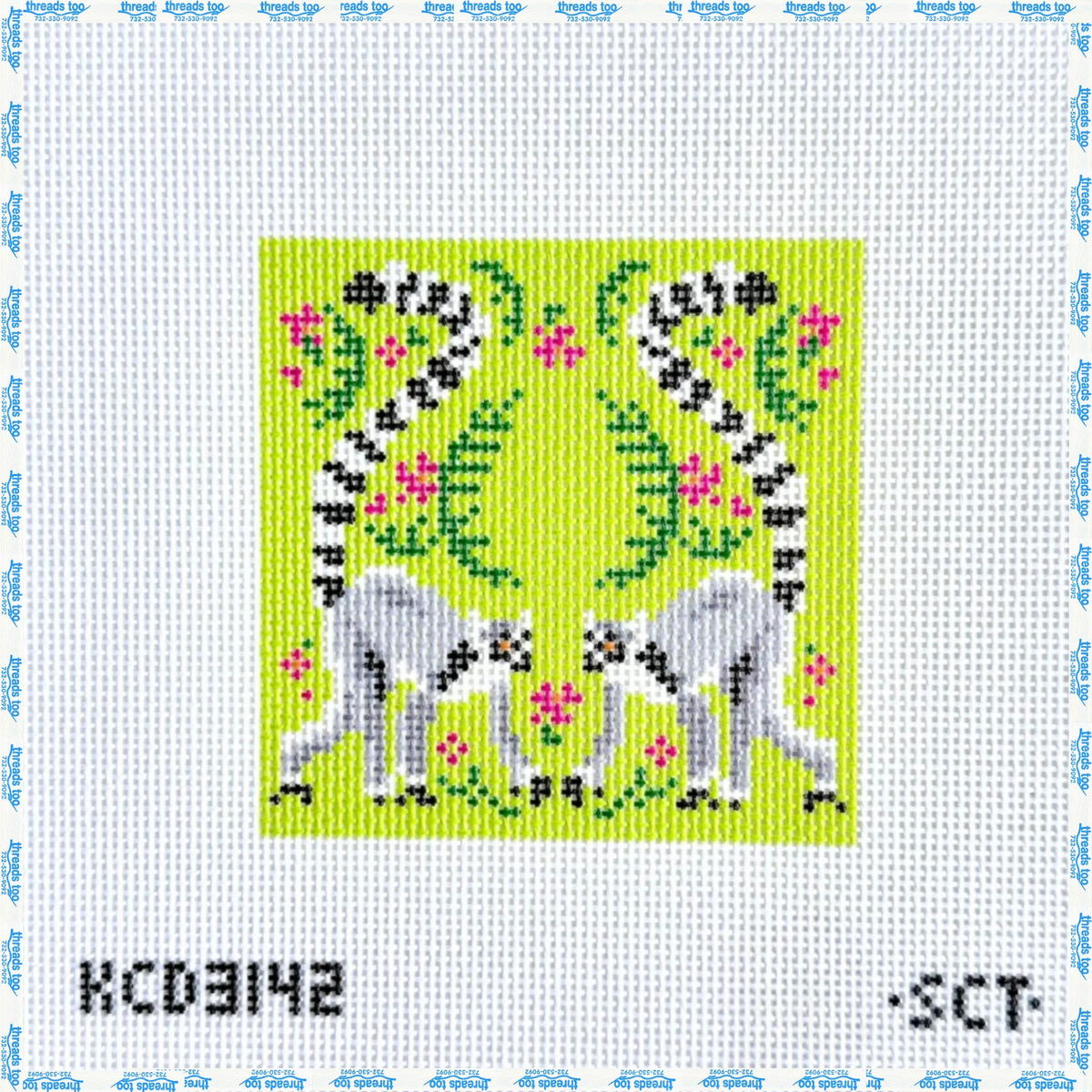 Tropical Lemur Canvas hand-painted needlepoint coaster canvas by KCN Designers