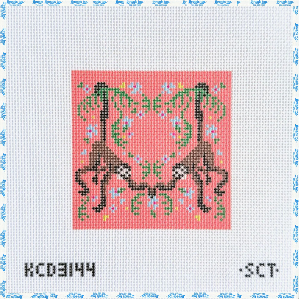 Tropical Spider Monkey Square hand-painted needlepoint coaster canvas by KCN Designers