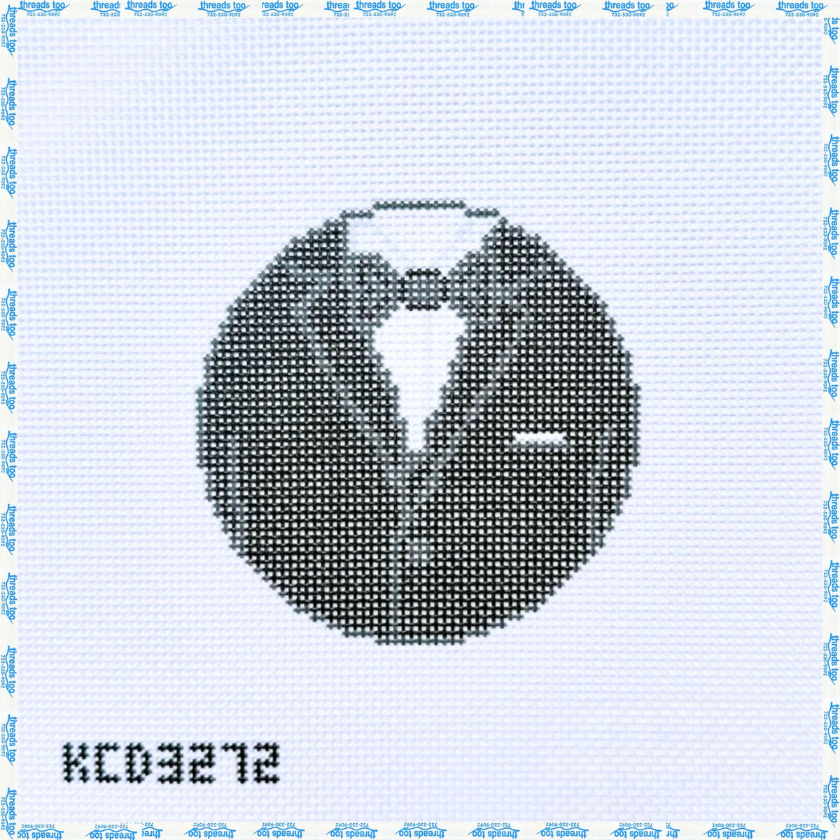 Tuxedo Ornament hand-painted needlepoint canvas by KCN Designers