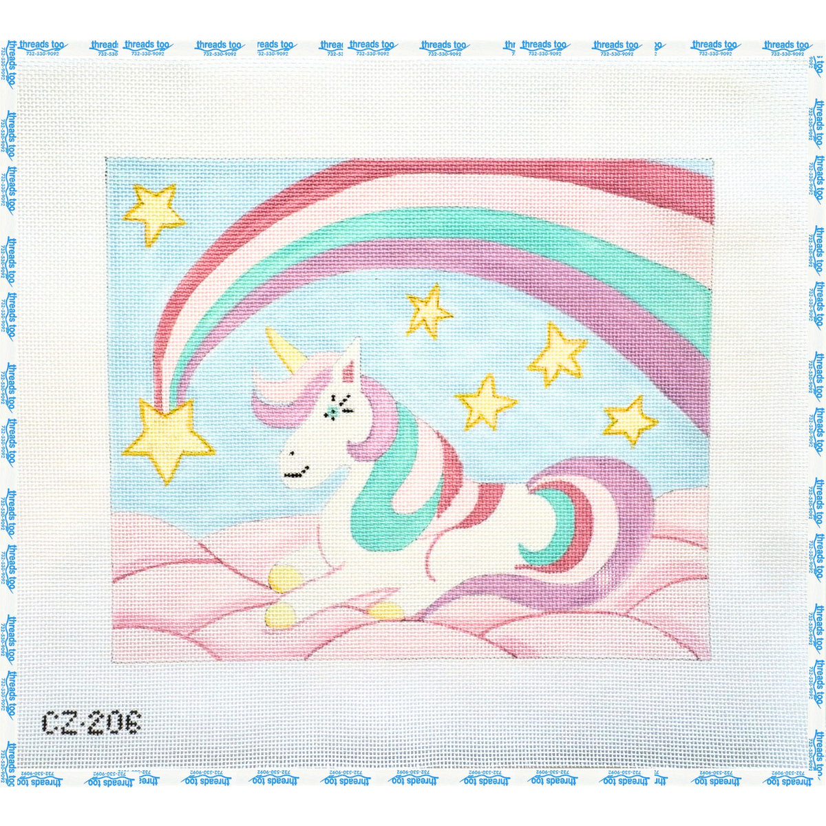 Unicorn Dreams hand-painted needlepoint canvas by Purple Palm Designs