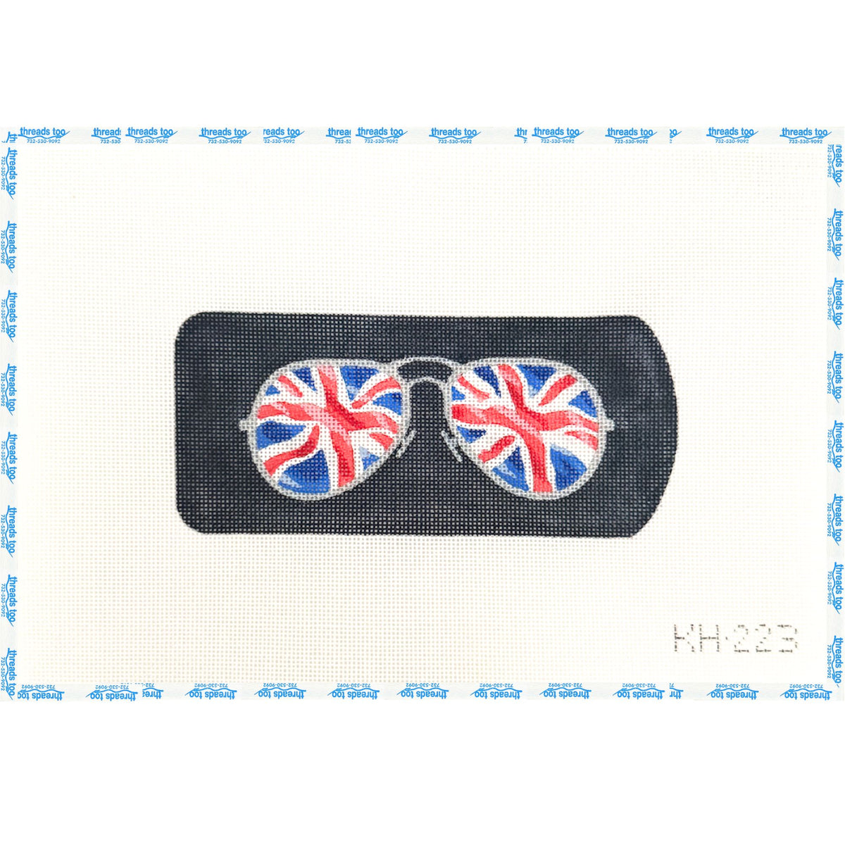 Union Jack Eyeglass Case hand-painted needlepoint canvas by Kirk & Bradley