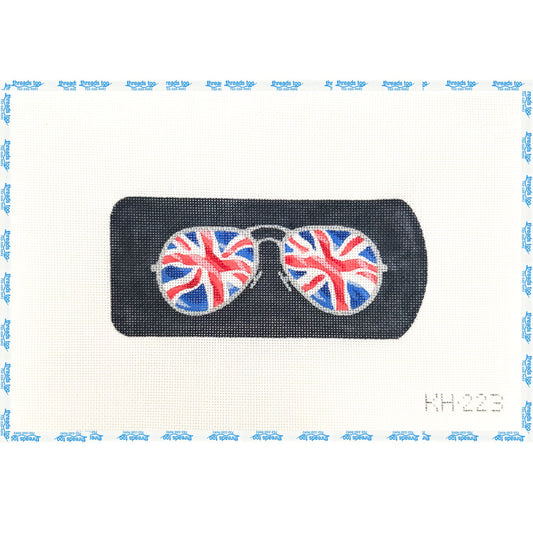 Union Jack Eyeglass Case hand-painted needlepoint canvas by Kirk & Bradley