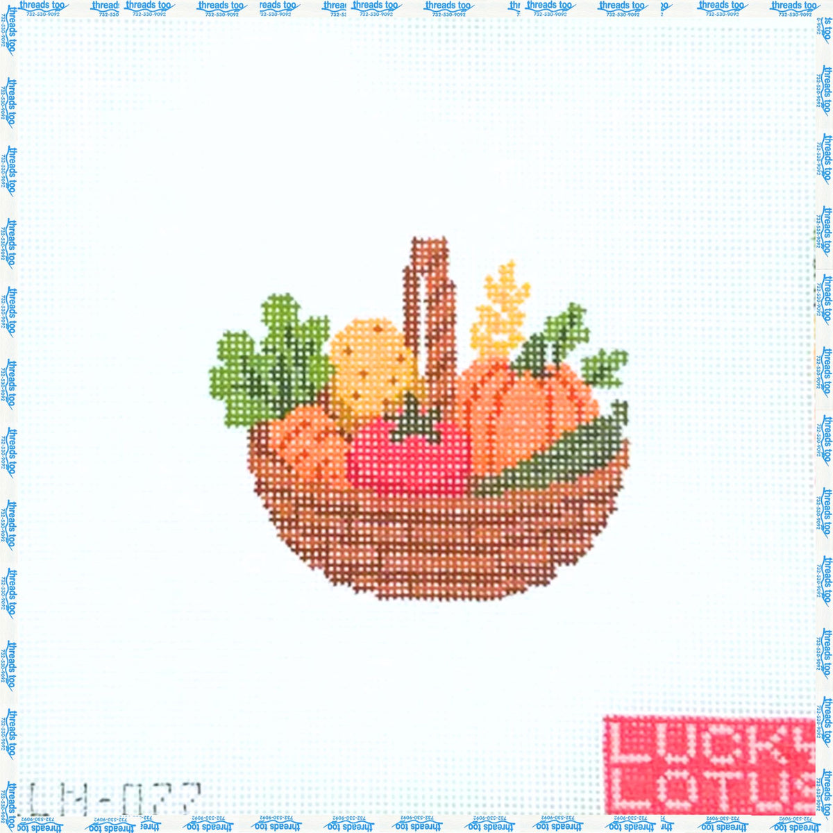 Veggie Basket Mini hand-painted needlepoint ornament canvas by Lucky Lotus