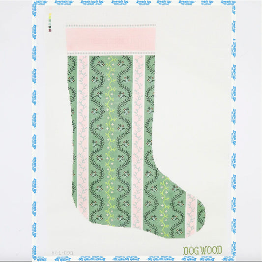 Victorian Garden Stocking hand-painted needlepoint canvas by Dogwood Needlepoint